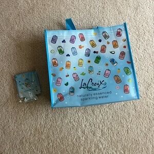 LaCroix Blue Tote Bag with Colorful Can Design